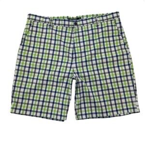 Chaps Golf Shorts Men’s 38 Plaid Green Blue White Flat Front Stretch Golf 78